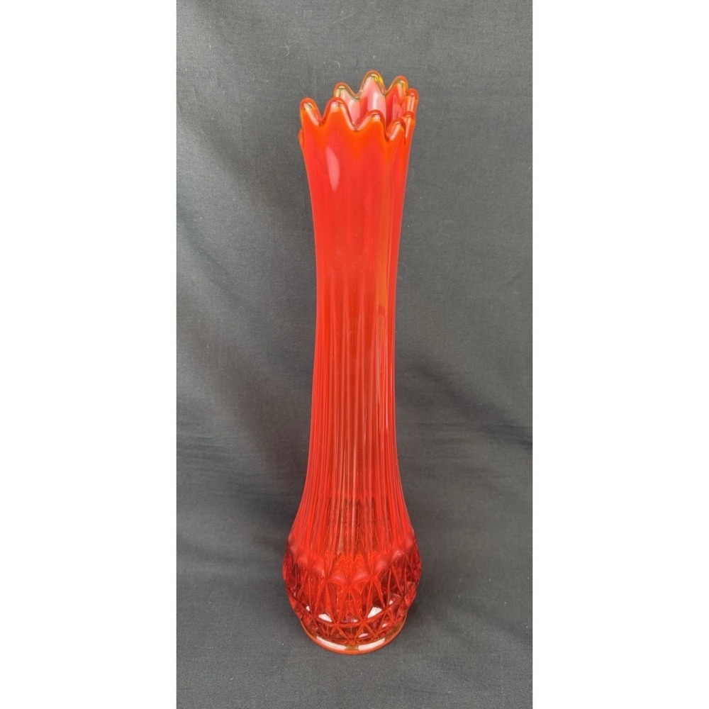 MCM L. E. Smith Amberina 15" Swing Glass Vase Diamond Pattern Base